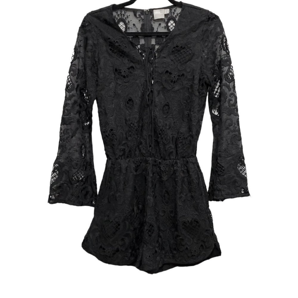 🔥ASOS V Neck Black Lace Bell Sleeve Romper